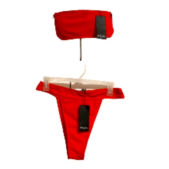 Nasty Gal Crinkle Bandeau Bikini Orange Top Size 6 Bottom 8 NWT! - Picture 5 of 16